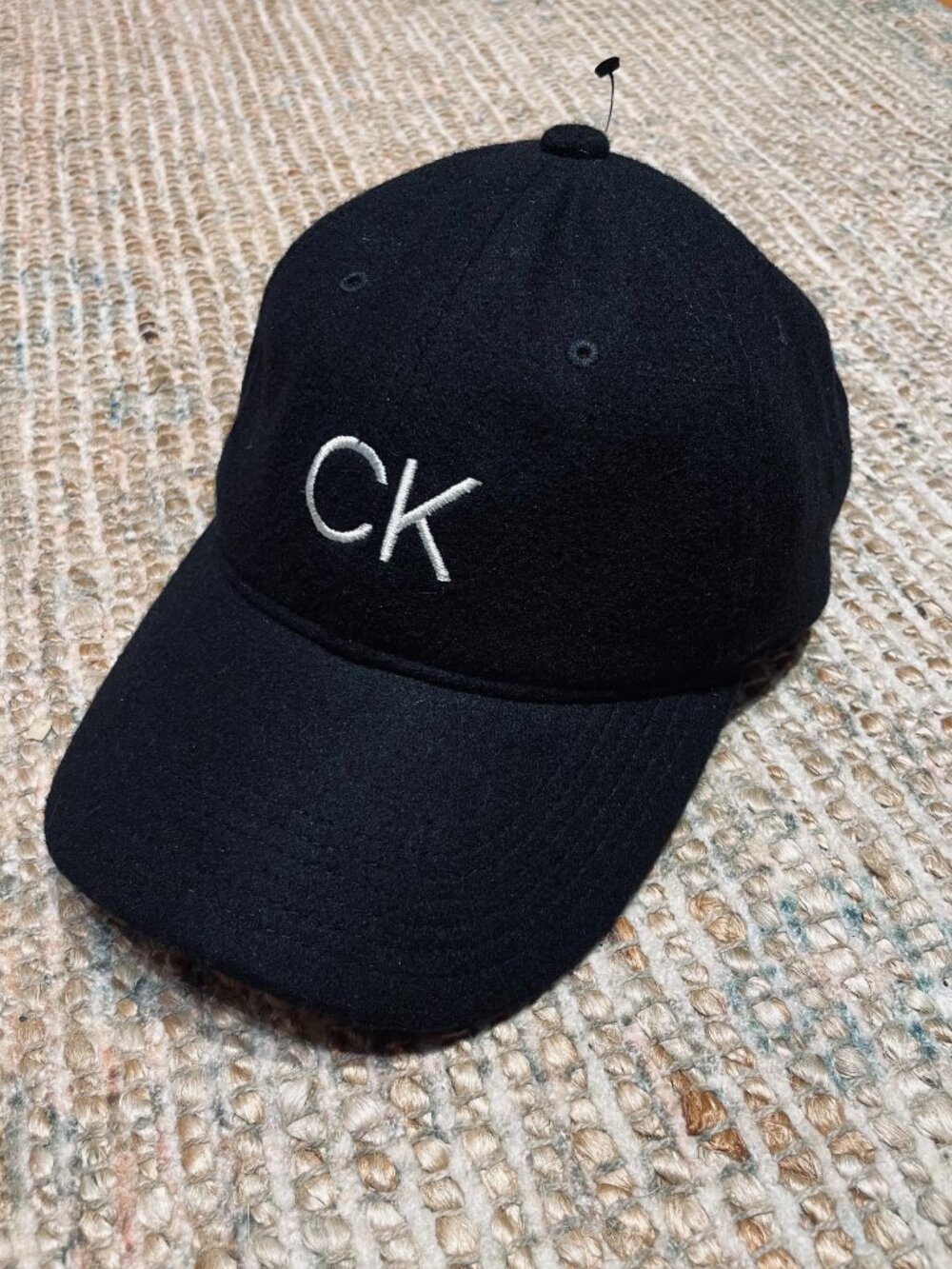 CK Calvin Klein Black Wool Blend Adjustable Baseball Cap Hat Logo Retail $38 NWT